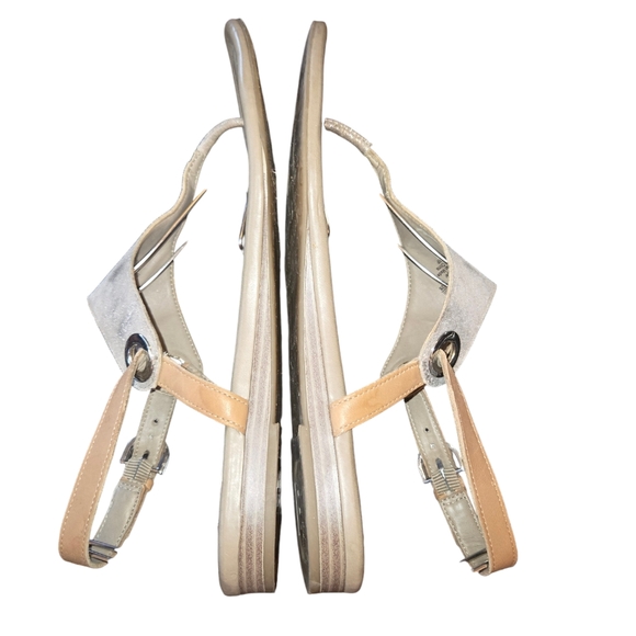 Franco Sarto Grip Women's Gray Metallic Suede & Tan Leather Thong Sandals Size 9 - Picture 5 of 11